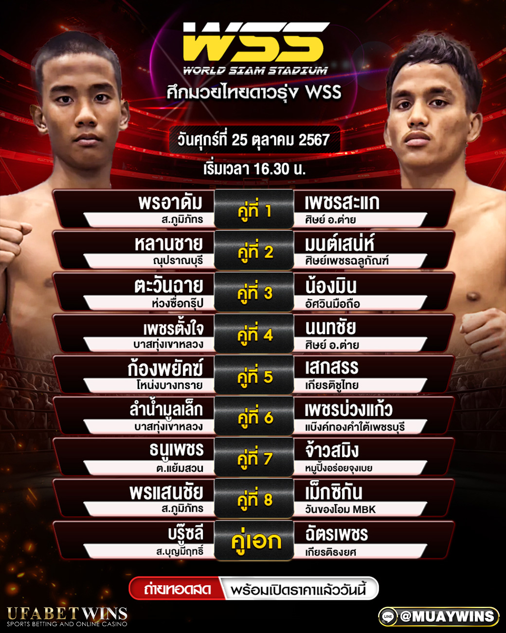 ศึกมวยไทยดาวรุ่ง WSS มวยวันนี้ 25/10/67
