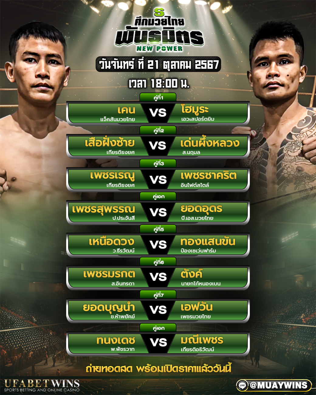 ศึกมวยไทยพันธมิตร มวยวันนี้ 21/10/67