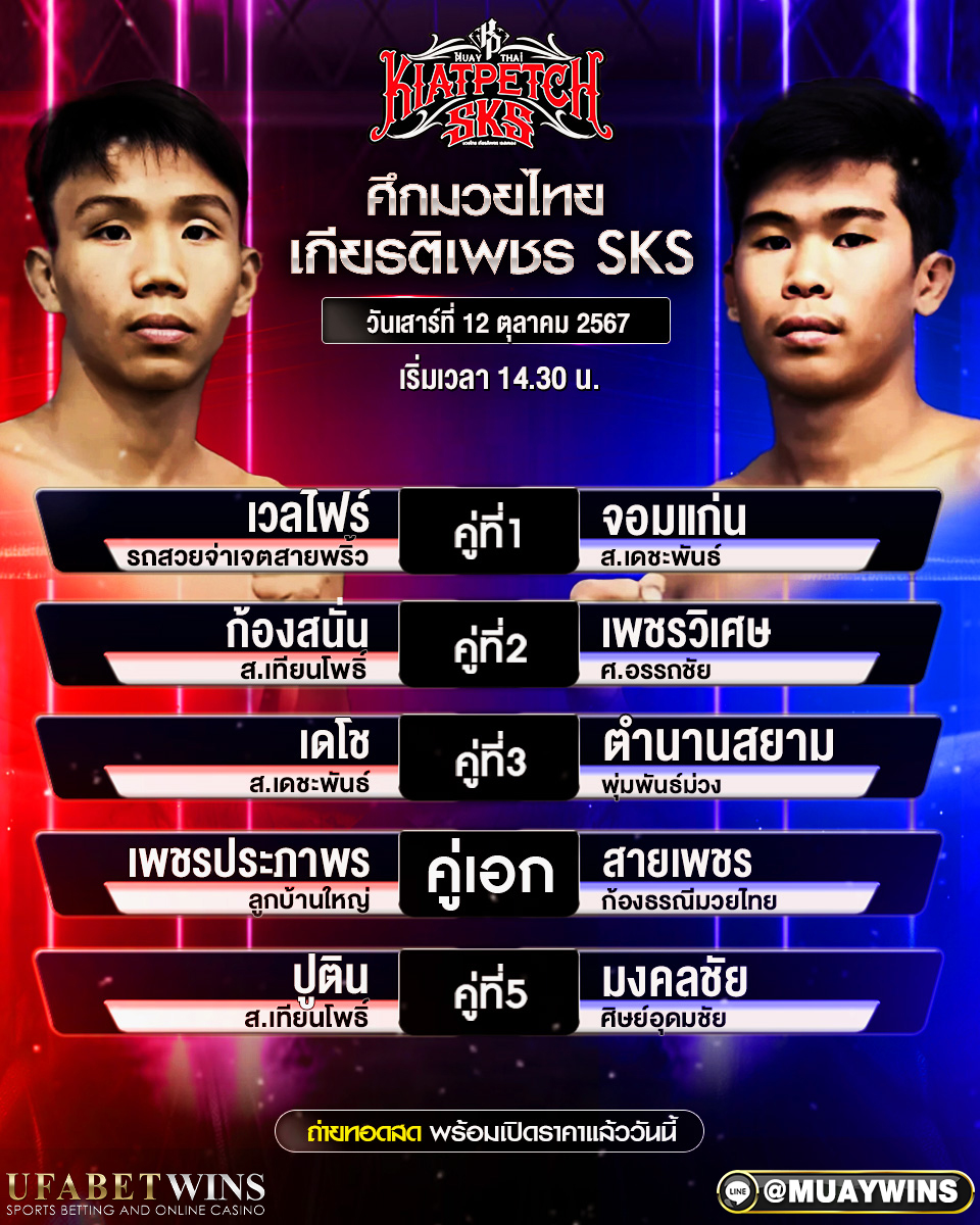 ศึก มวยไทยเกียรติเพชร SKS มวยวันนี้ 12/10/67