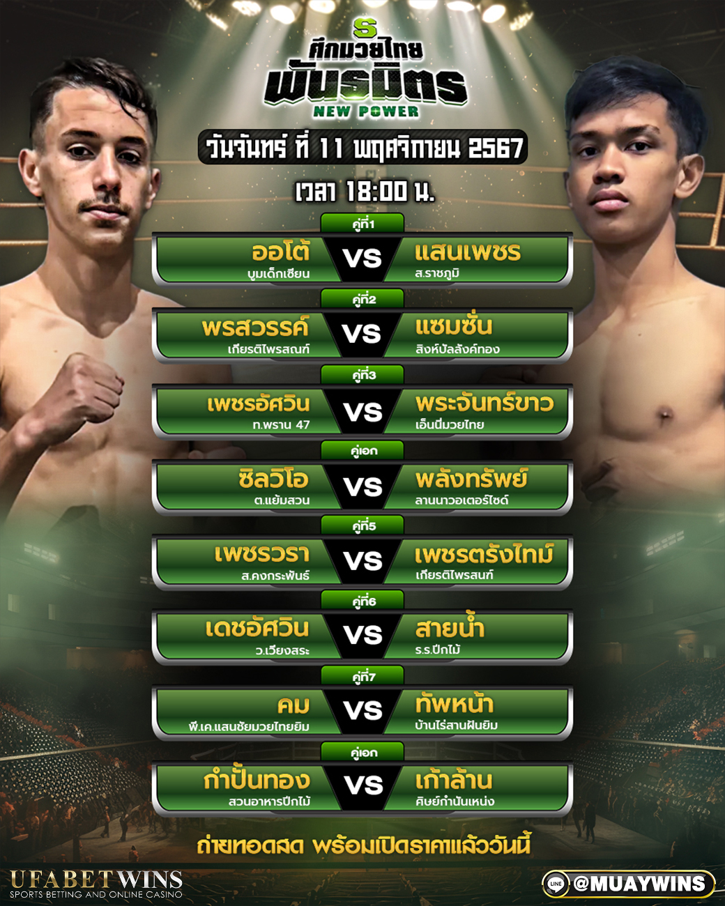 ศึกมวยไทยพันธมิตร มวยวันนี้ 11/11/67