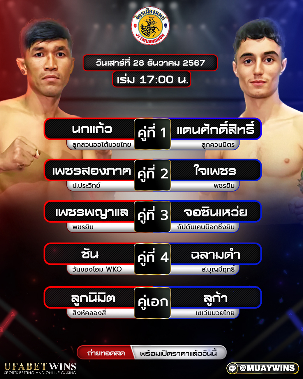 ศึกจิตรเมืองนนท์ มวยวันนี้ 28/12/67