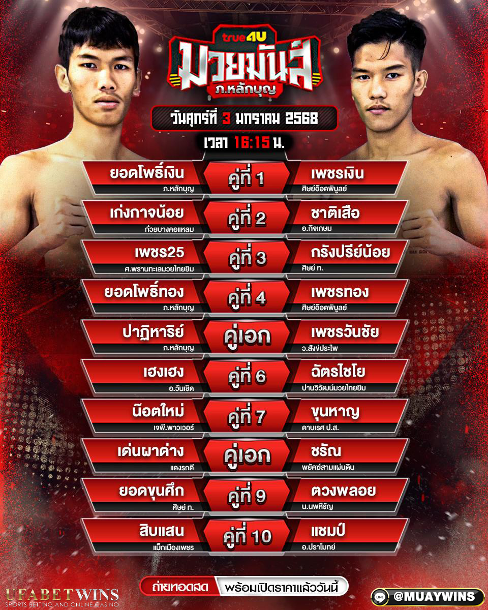 ศึกมวยมันส์ ภ.หลักบุญ มวยวันนี้ 03/01/68