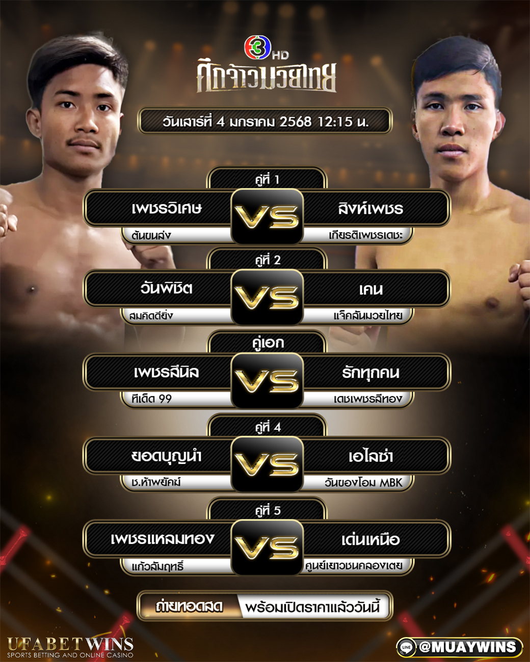 ศึกจ้าวมวยไทย มวยวันนี้ 04/01/68