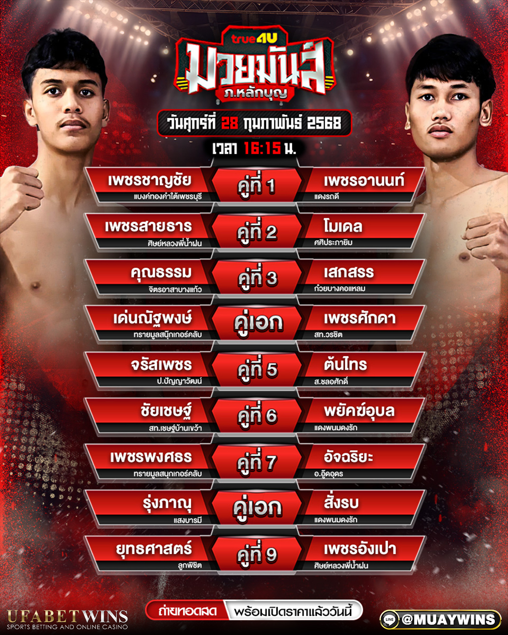 ศึกมวยมันส์ ภ.หลักบุญ มวยวันนี้ 28/02/68
