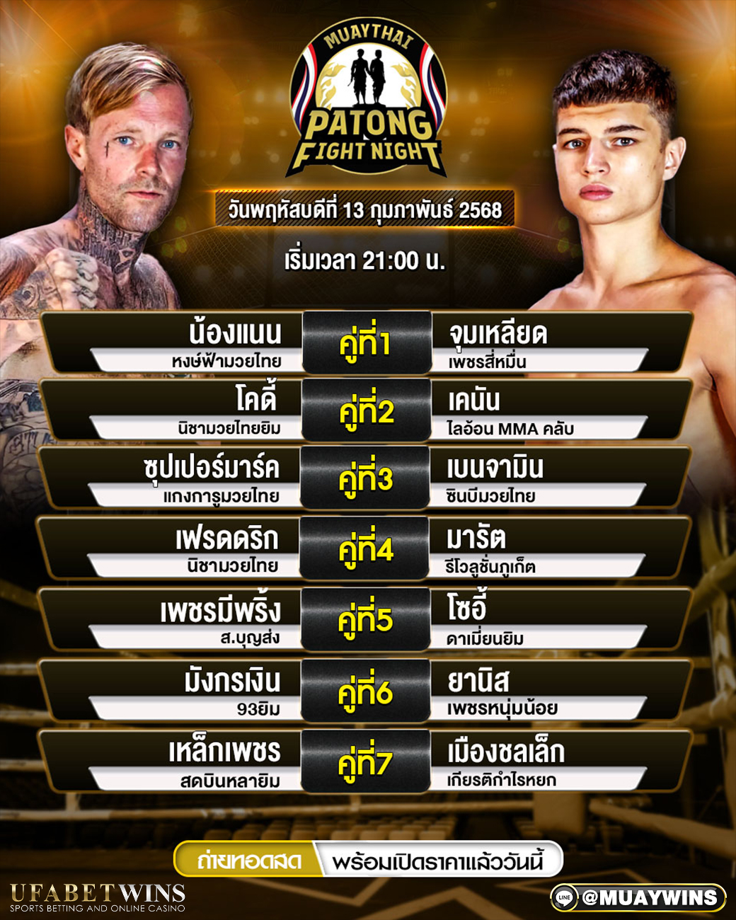 ศึกป่าตองไฟท์ไนท์ มวยวันนี้ 13/02/68