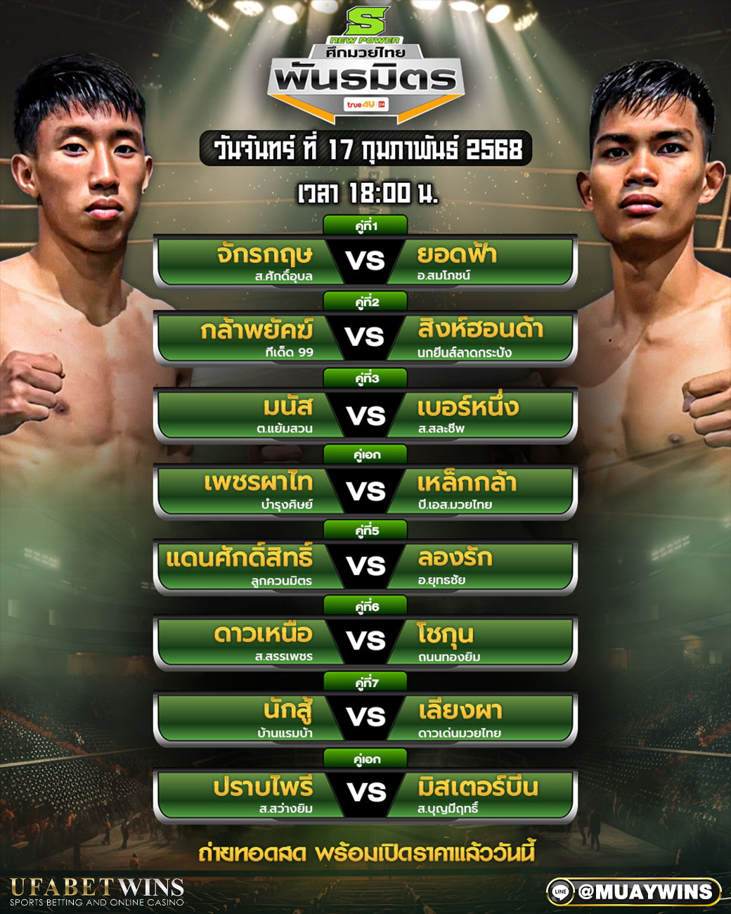 ศึกมวยไทยพันธมิตร มวยวันนี้ 17/02/68