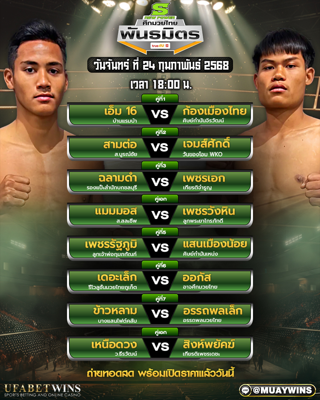 ศึกมวยไทยพันธมิตร มวยวันนี้ 24/02/68