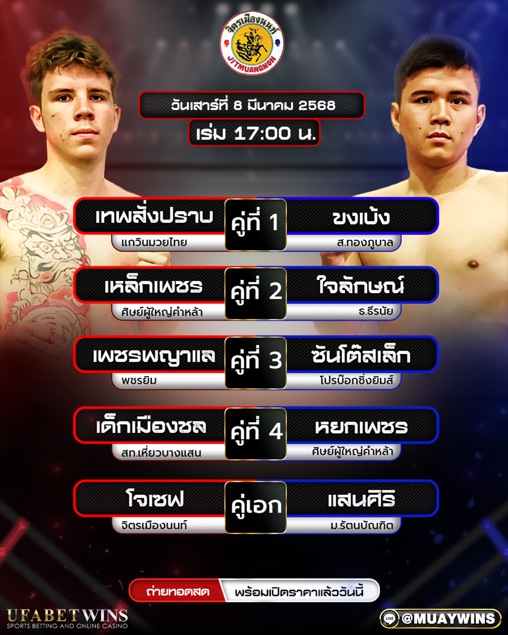 ศึกจิตรเมืองนนท์ มวยวันนี้ 08/03/68