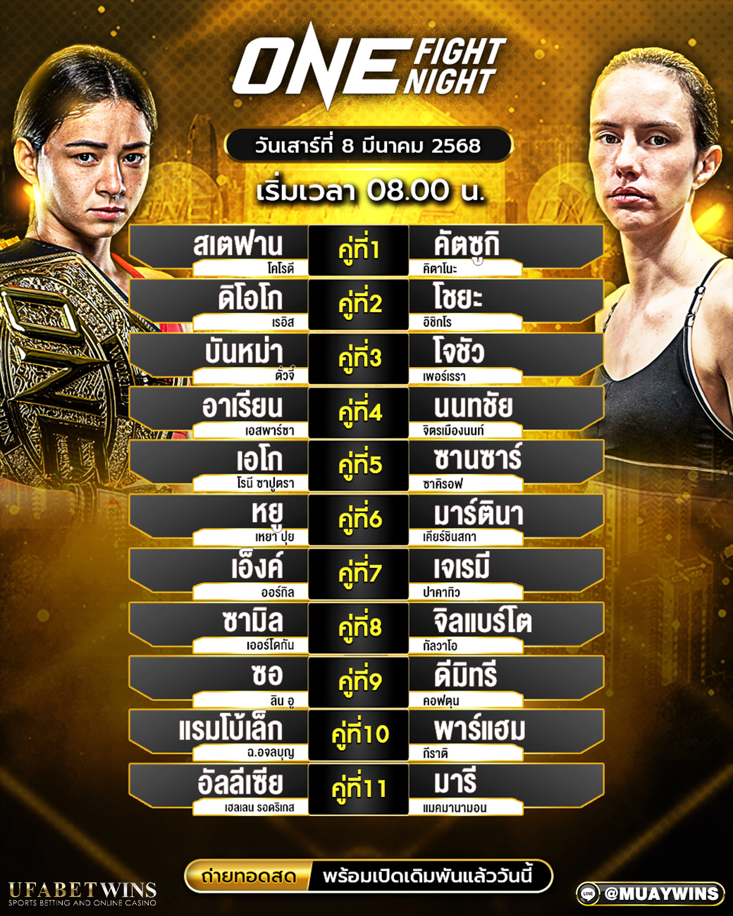 ONE Fight Night 29 มวยวันนี้ 08/03/68