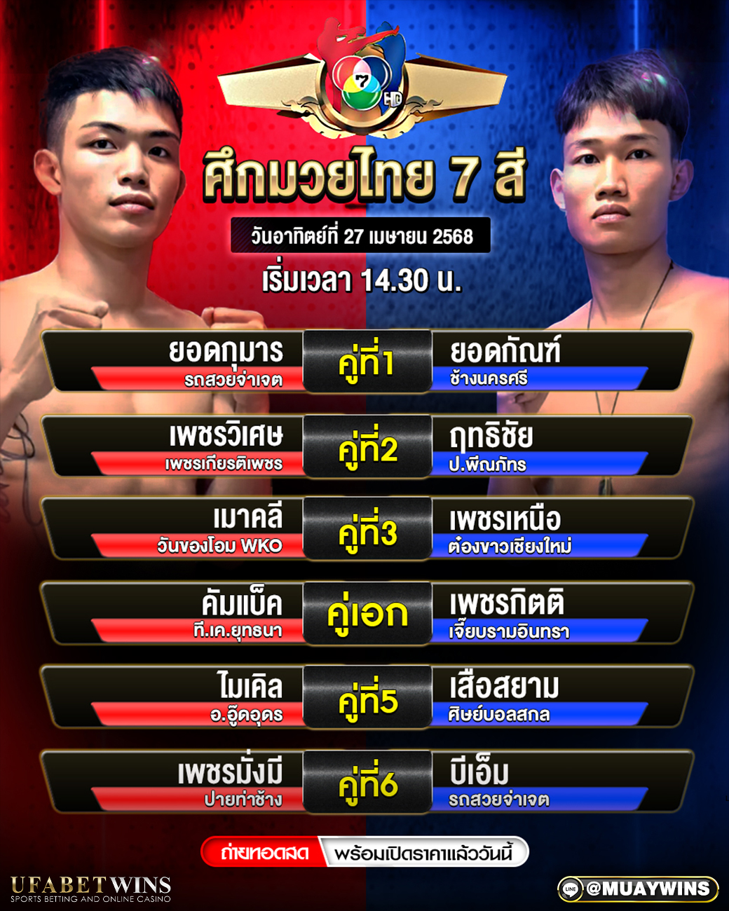 ศึกมวยไทย 7 สี มวยวันนี้ 27/04/68