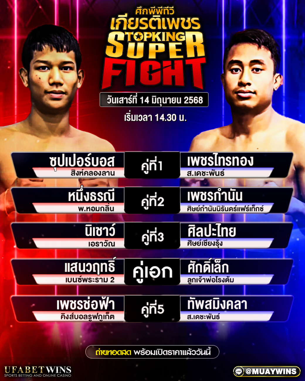 ศึกมวยไทยเกียรติเพชร มวยวันนี้ 14/06/68