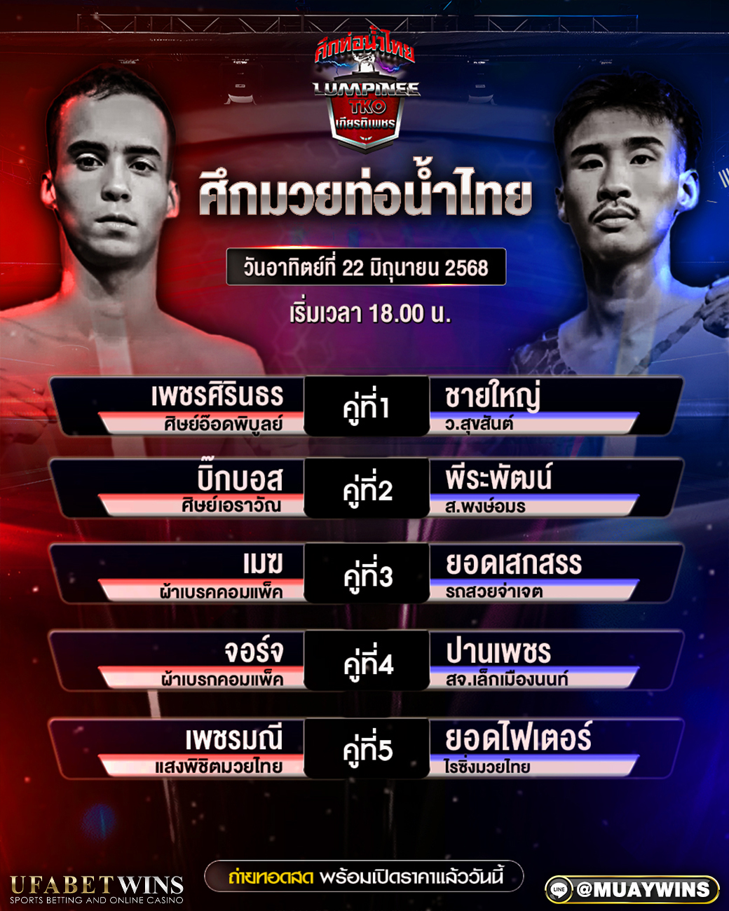 ศึกท่อน้ำไทยเกียรติเพชร มวยวันนี้ 22/06/68
