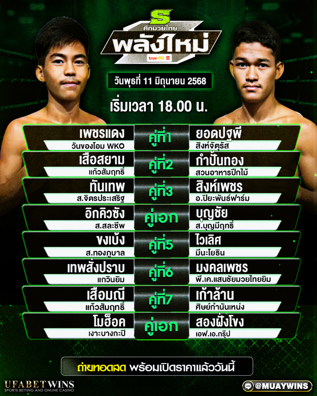 ศึกมวยไทยพลังใหม่ มวยวันนี้ 11/06/68