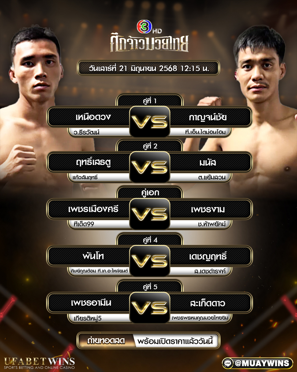 ศึกจ้าวมวยไทย มวยวันนี้ 21/06/68