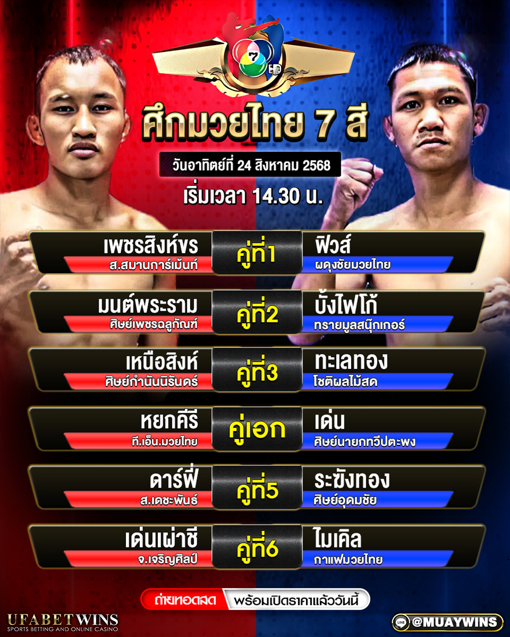 มวยไทย 7 สี มวยวันนี้ 24/08/68