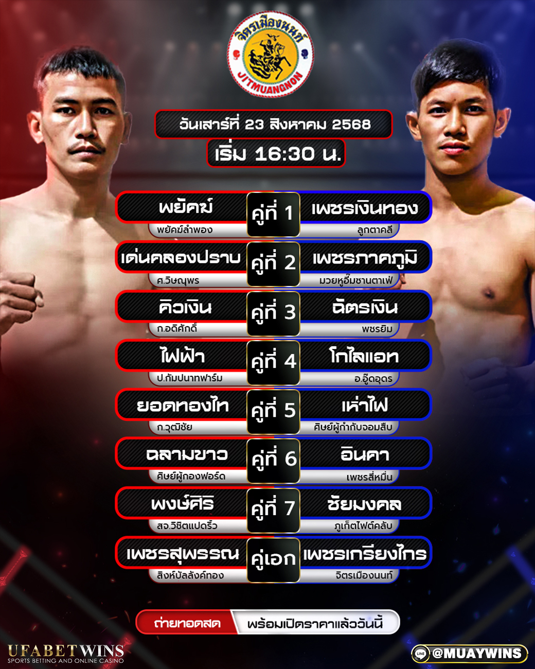 ศึกจิตรเมืองนนท์ มวยวันนี้ 23/08/68