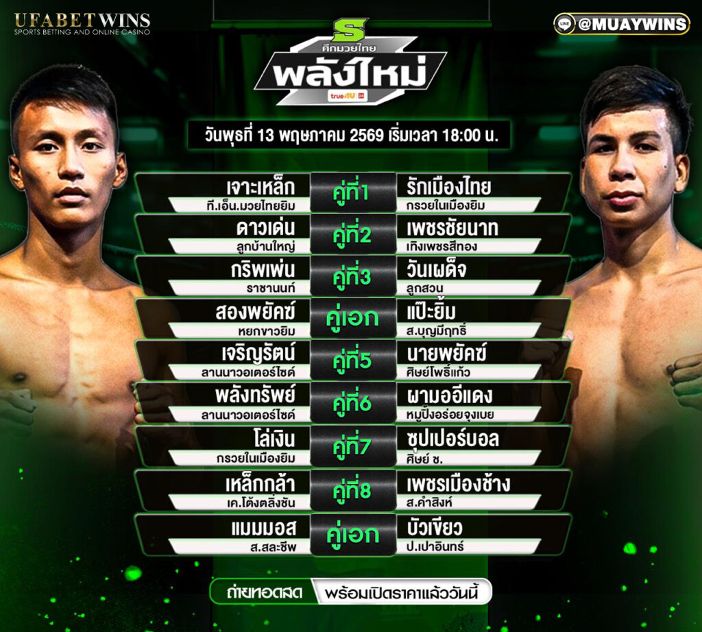 โปรแกรมมวยไทยพลังใหม่ 13 พ.ค. 2569 เวทีมวยราชดำเนิน